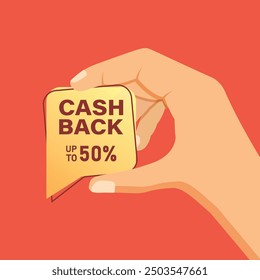 Cashback in hand icon in flat style. Money back label vector illustration on isolated background. Cash back poster sign business concept.