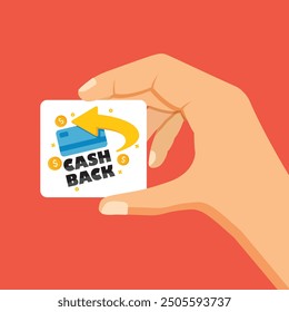 Cashback in hand icon in flat style. Money back label vector illustration on isolated background. Cash back poster sign business concept.