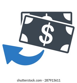 Cashback icon from Business Bicolor Set. This flat vector symbol uses smooth blue colors, rounded angles, and isolated on a white background.