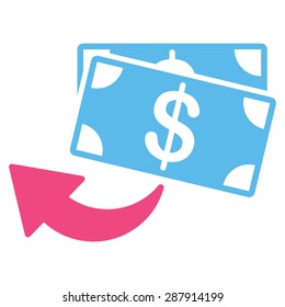 Cashback icon from Business Bicolor Set. This flat vector symbol uses pink and blue colors, rounded angles, and isolated on a white background.