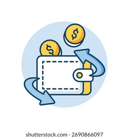Icono de devolución de dinero limpio y Ilustración vectorial moderna