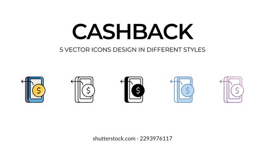 Cashback Icon Design in Five style with Editable Stroke. Line, Solid, Flat Line, Duo Tone Color, and Color Gradient Line. Suitable for Web Page, Mobile App, UI, UX and GUI design.