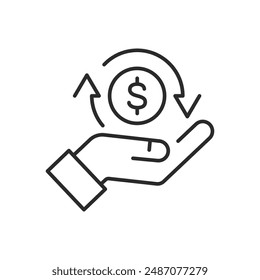 Cashback icon with dollar sign. Cash exchange, rebate, thin line icon. Vector editable stroke illustration.