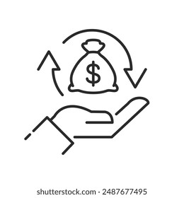 Cashback icon with dollar sign. Cash exchange, rebate, thin line icon. Vector editable stroke illustration.