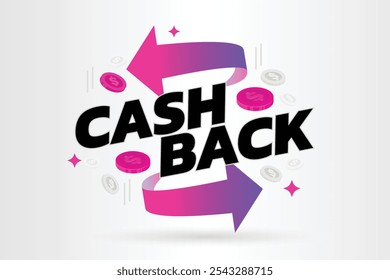 Cashback icon and graphic concept with arrows and coin, means money return. Flat vector illustration.