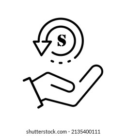 Icono de respaldo en estilo de línea, vector de retorno de dinero aislado en fondo blanco, concepto de negocio de reembolso de dinero,