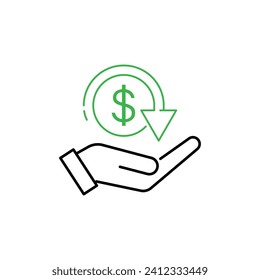 cashback icon, money back, cash back rebate, thin line web symbol on white background