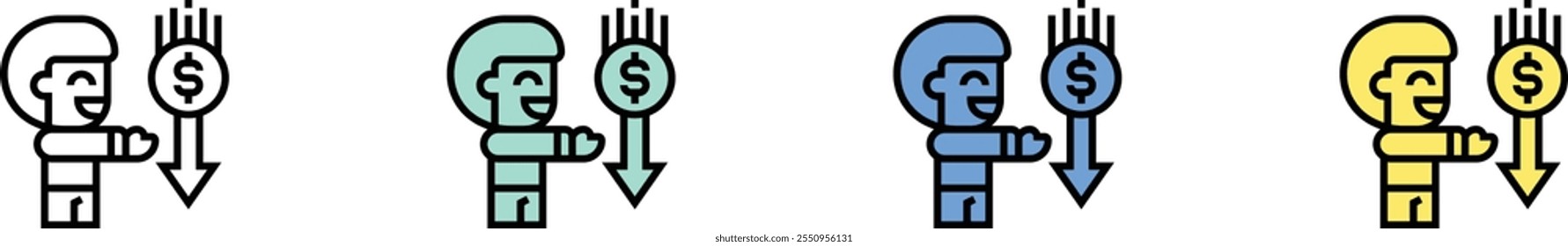 cashback icon. Outline, Green, Blue and Yellow Style Design Isolated On White Background