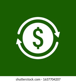 Cashback icon. Refund vector illustration. Money back business symbol. Cash return pay concept. Payment sign. Guarantee satisfaction banner. Coin with arrow image. Bank buy reward element.