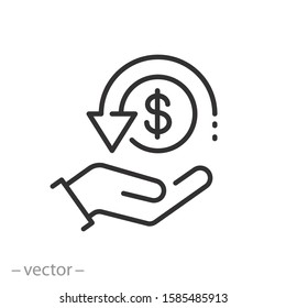 cashback icon, return money, cash back rebate, thin line web symbol on white background - editable stroke vector illustration eps10