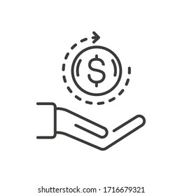 Cashback icon, return money, cash back rebate, thin line web symbol on white background. Vector illustration.