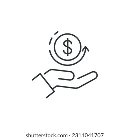 cashback icon, return money, cash back rebate, thin line web symbol on white background - icon stroke vector