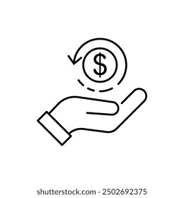 cashback icon, return money, cash back rebate, thin line web symbol on white background