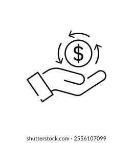 cashback icon, return money, cash back rebate, thin line web symbol on white background - editable stroke vector illustration eps10