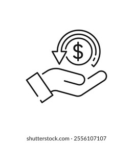 cashback icon, return money, cash back rebate, thin line web symbol on white background - editable stroke vector illustration eps10