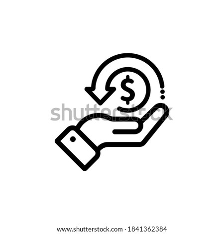 Cashback icon, return money, cash back rebate. Hand hold coin. E commerce and marketing. Vector on isolated white background. EPS 10