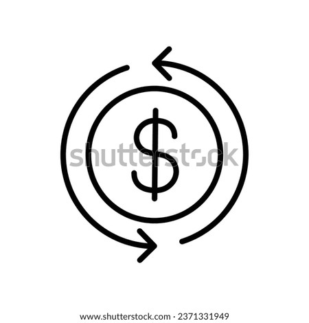 Cashback icon, return money. Cash back rebate, Reinvest earning, chargeback, Dollar coin with arrow, credit payment tax exchange simple thin line Vector illustration Design, white background EPS10