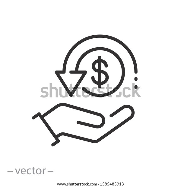 cashback icon, return money, cash back rebate, thin\
line web symbol on white background - editable stroke vector\
illustration eps10