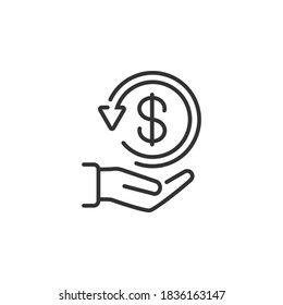 Cashback icon. Return money symbol concept isolated on white background. Vector illustration