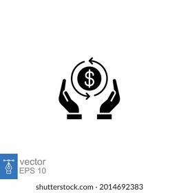 Cashback icon, return money. Two hand holding with money dollar return. save money. financial investment icon. invest finance. solid style Vector illustration Design on white background. EPS10