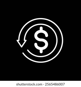 Cashback icon. Return, Save, Change, Refund money symbol isolated on black background. Vector illustration.