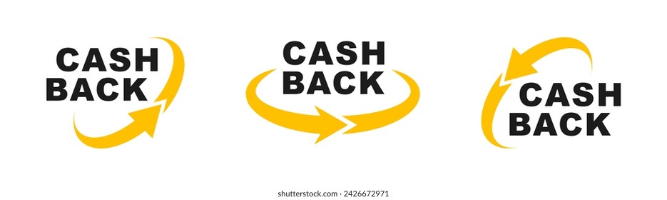 Juego de iconos de Cashback. Programa de fidelización de reembolso. Etiqueta de reembolso de dinero. Servicio de devolución de dinero para el programa de socios. Icono de bonificación de reembolso. Ilustración vectorial.