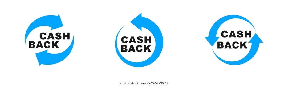 Cashback icon set. Cashback loyalty program. Money refund label. Return money service for partner program. Bonus cash back icon. Vector illustration.