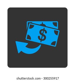Cashback icon. This flat rounded square button uses blue and gray colors and isolated on a white background.