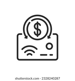 Cashback Icon. Vector Linear Editable Sign of Bank Card with Coin and Two-Way Arrow - Symbol of Money Return after Purchase, Financial Incentives and Loyalty Programs. Vector Illustration.