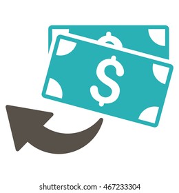 Cashback icon. Vector style is bicolor flat iconic symbol with rounded angles, grey and cyan colors, white background.