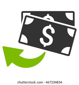 Cashback icon. Vector style is bicolor flat iconic symbol with rounded angles, eco green and gray colors, white background.