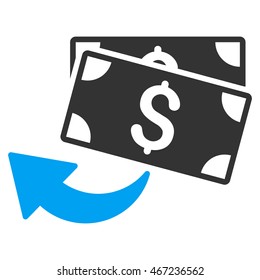 Cashback icon. Vector style is bicolor flat iconic symbol with rounded angles, blue and gray colors, white background.