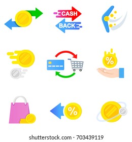 Cashback, icons set. reward program for the purchase. 