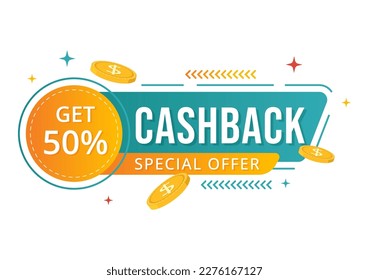 Cashback Illustration with Financial Payment to Money Cash Back Service for a Buyer in Flat Cartoon Hand Drawn for Landing Page Templates