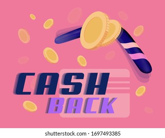 Cashback inscription coins on a pink background