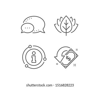 Cashback line icon. Chat bubble, info sign elements. Send or receive money sign. Linear cashback outline icon. Information bubble. Vector