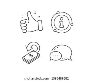 Cashback line icon. Chat bubble, info sign elements. Dollar payment sign. Finance symbol. Linear cashback outline icon. Information bubble. Vector