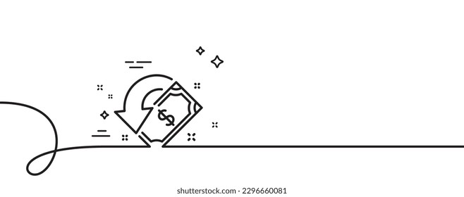 Cashback line icon. Continuous one line with curl. Send or receive money sign. Cashback single outline ribbon. Loop curve pattern. Vector