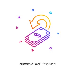 Cashback line icon. Dollar payment sign. Finance symbol. Gradient line button. Cashback icon design. Colorful geometric shapes. Vector