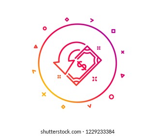 Cashback line icon. Send or receive money sign. Gradient pattern line button. Cashback icon design. Geometric shapes. Vector
