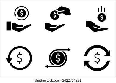 Juego de iconos de línea de devolución de efectivo, devolución de dinero, Enviar o recibir el signo de dinero. ilustración vectorial sobre fondo blanco