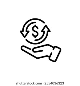 Cashback line icon set, return money symbol, cash back rebate icons, money logo, dollar, currency, coins, hand, credit card, finance thin line collection symbol vector on isolated white background.