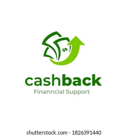 Cashback logo vector design. Money logo template. Business and finance icon. Money with arrow up. Currency. Financial support.