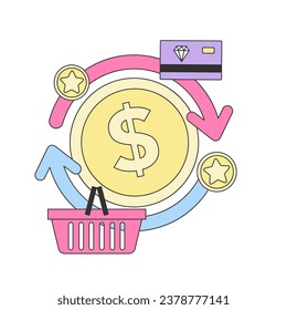 Cashback loyalty program. Client retention with financial compensation for purchases. PR campaign for customer loyalty. Marketing promotion. Flat vector illustration