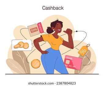 Cashback loyalty program. Client retention with financial compensation for purchases. Commercial program for client retention. Marketing promotion. Flat vector illustration