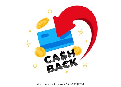 Cashback loyalty program concept. Credit or debit card with returned coins to bank account. Refund money after purchase service design. Bonus cash back symbol vector illustration