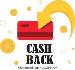 Concepto del programa de fidelización de Cashback. Una tarjeta de crédito o débito con monedas devueltas a una cuenta bancaria. Diseñar un servicio de reembolso. Ilustración vectorial de icono de recompensa de contrapeso diseñada profesionalmente en el respaldo blanco