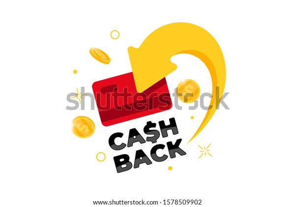 Cashback loyalty program\
concept. Credit or debit card with returned coins to bank account.\
Refund money service design. Bonus cash back symbol vector\
illustration