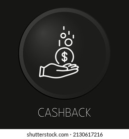 icono de línea vectorial mínima de cashback en botón 3D aislado en fondo negro. Vector Premium.