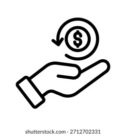 Cashback Geld zurück Dollar Münze mit Hand Symbol, eps 10.